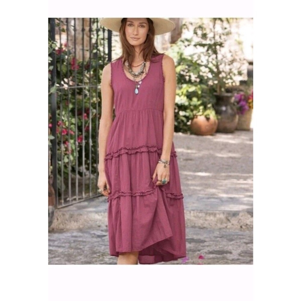 Sundance Catalog Raspberry Purple Tiered Midi “Easy Beauty Dress” Size PS $118